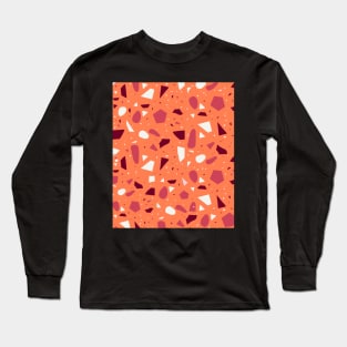 Seamless  Orange and Pink Terrazzo Pattern Long Sleeve T-Shirt